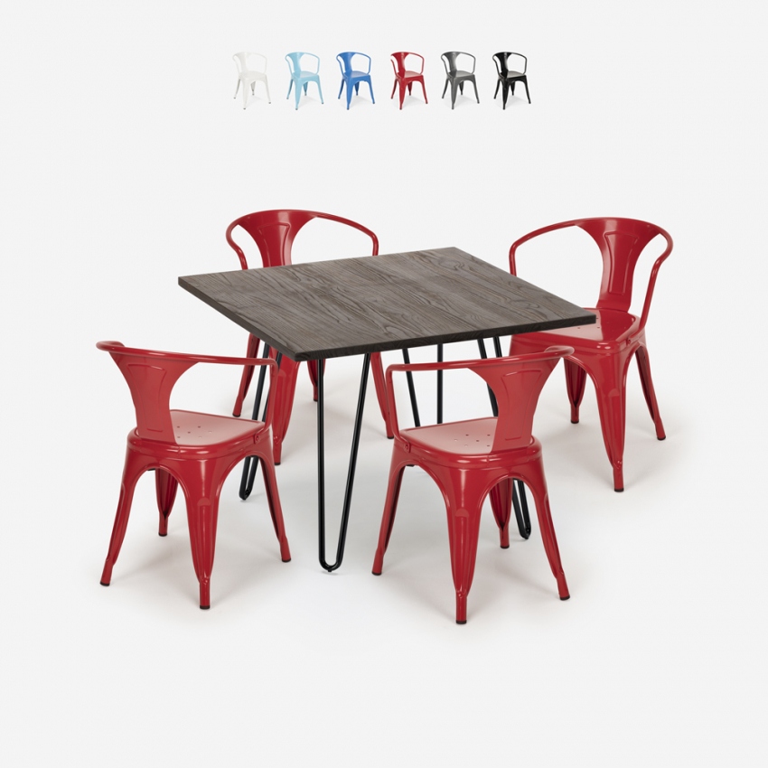set 4 stühle tisch 80x80cm Lix stil industrie design bar küche reims dark Katalog