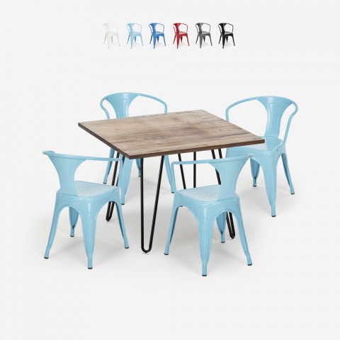 set design industriale tavolo 80x80cm 4 sedie stile cucina bar reims Promozione