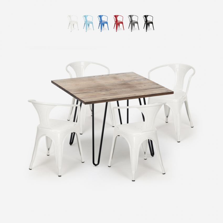 table 80x80cm + 4 chaises style design industriel cuisine bar reims Vente table 80x80cm + 4 chaises style design industriel cuisine bar reims Vente
