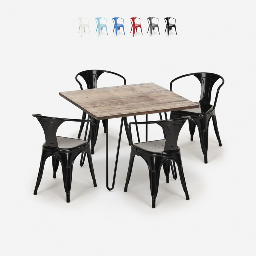 set tisch 80x80cm 4 stühle industrie design Lix stil küche bar reims Rabatte