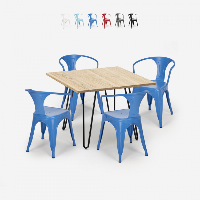 set tavolo 80x80cm design industriale 4 sedie stile bar cucina reims light Saldi set tavolo 80x80cm design industriale 4 sedie stile bar cucina reims light Saldi