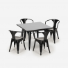 table noire 80x80 + 4 chaises style bar restaurant century black 