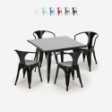 set cucina tavolo 80x80cm nero stile industriale 4 sedie century black Catalogo