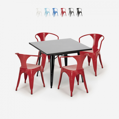 table noire 80x80 + 4 chaises style Lix bar restaurant century black Promotion