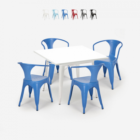 set 4 stühle Lix tisch stahl weiß 80x80cm industriellen stil century white Aktion