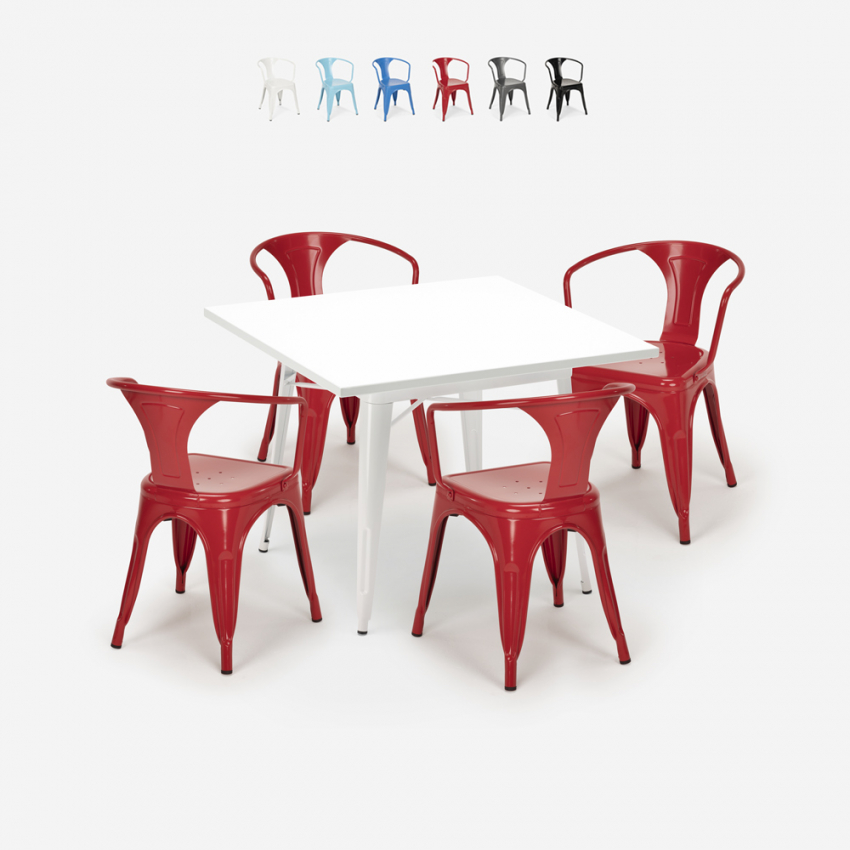 set 4 stühle tisch stahl weiß 80x80cm industriellen stil century white Katalog set 4 stühle tisch stahl weiß 80x80cm industriellen stil century white Katalog