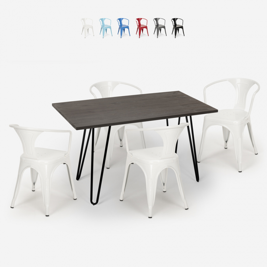 set tisch aus holz 120x60cm 4 stühle industriestil küche restaurant wismar Angebot