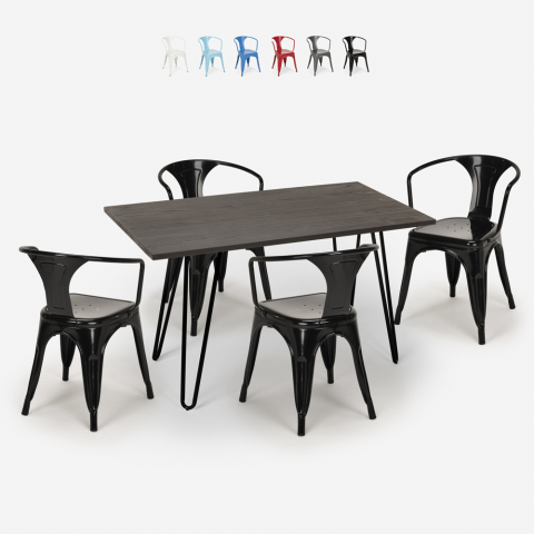 set cucina ristorante tavolo legno 120x60cm 4 sedie stile industriale Lix wismar Promozione