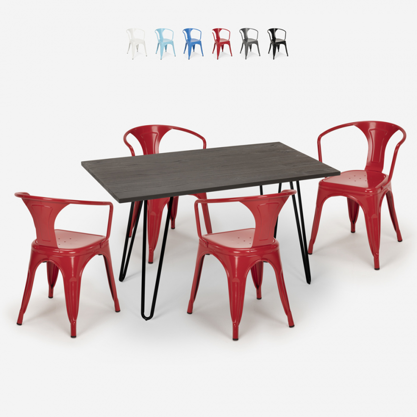 set cucina ristorante tavolo legno 120x60cm 4 sedie stile industriale Lix wismar Catalogo