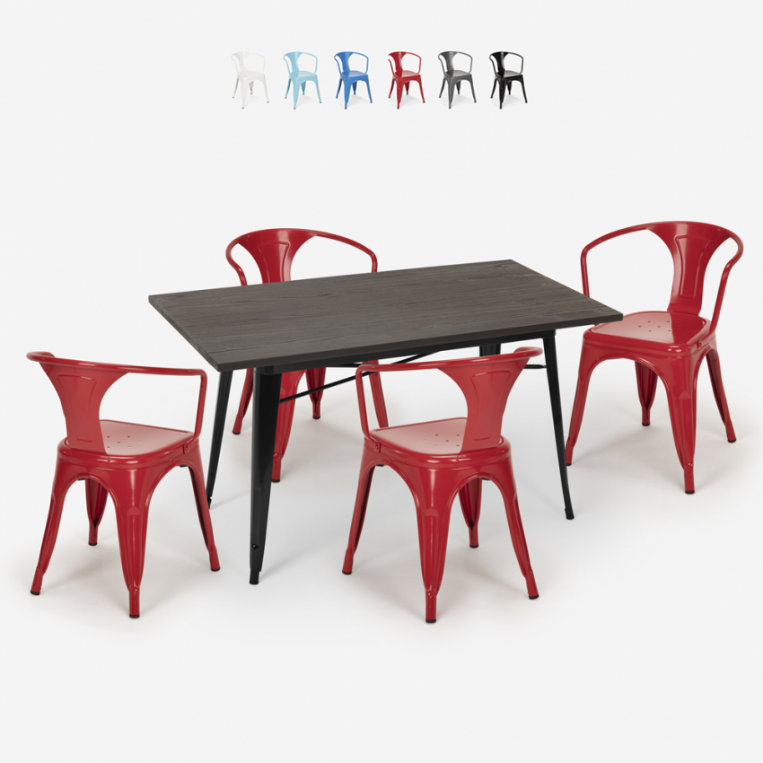 table 120x60cm design industriel + 4 chaises style cuisine bar restaurant caster Catalogue