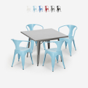 set tisch aus stahl 80x80cm 4 stühle im-industriestil century Verkauf