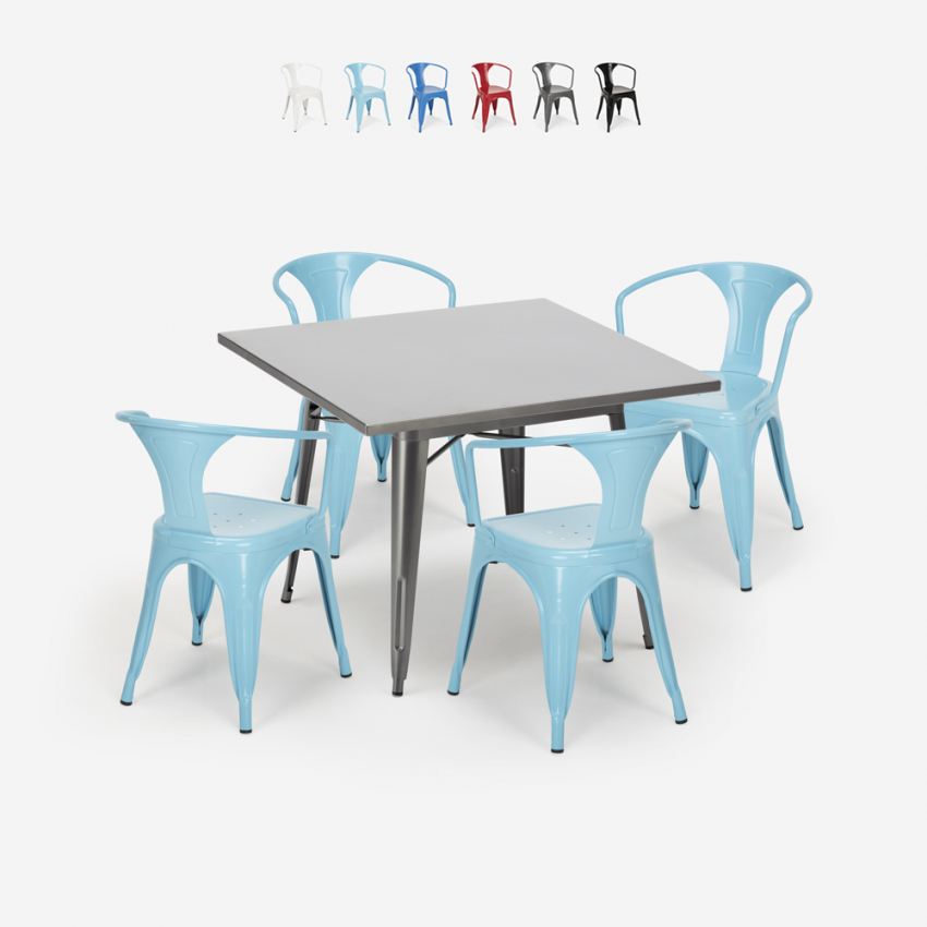 table 80x80 + 4 chaises en acier style cuisine bar restaurant century Vente table 80x80 + 4 chaises en acier style cuisine bar restaurant century Vente