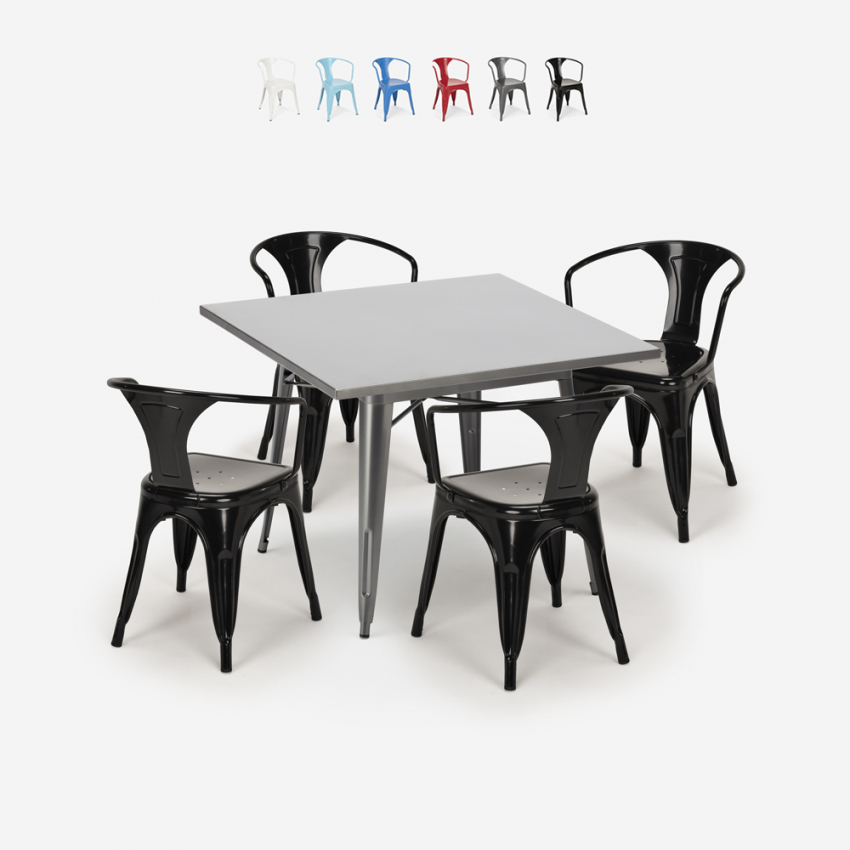 table 80x80 + 4 chaises en acier style cuisine bar restaurant century Catalogue
