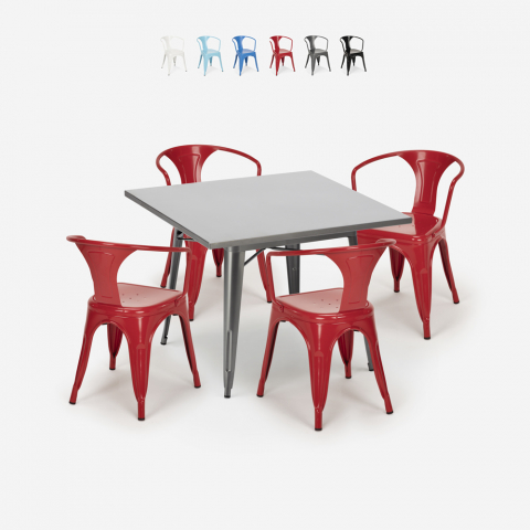 table 80x80 + 4 chaises en acier style Lix cuisine bar restaurant century Promotion