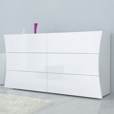 Schlafzimmerkommode mit 6 Schubladen weiß glänzend Arco Sideboard Aktion