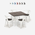 set tavolo cucina 80x80cm industriale 4 sedie legno metallo hustle wood white Vendita