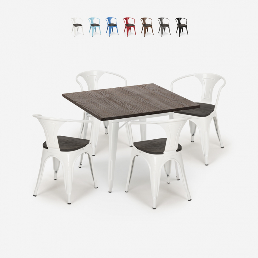 set tisch 80x80cm 4 stühle Lix industriestil küche holz metall hustle wood white Verkauf