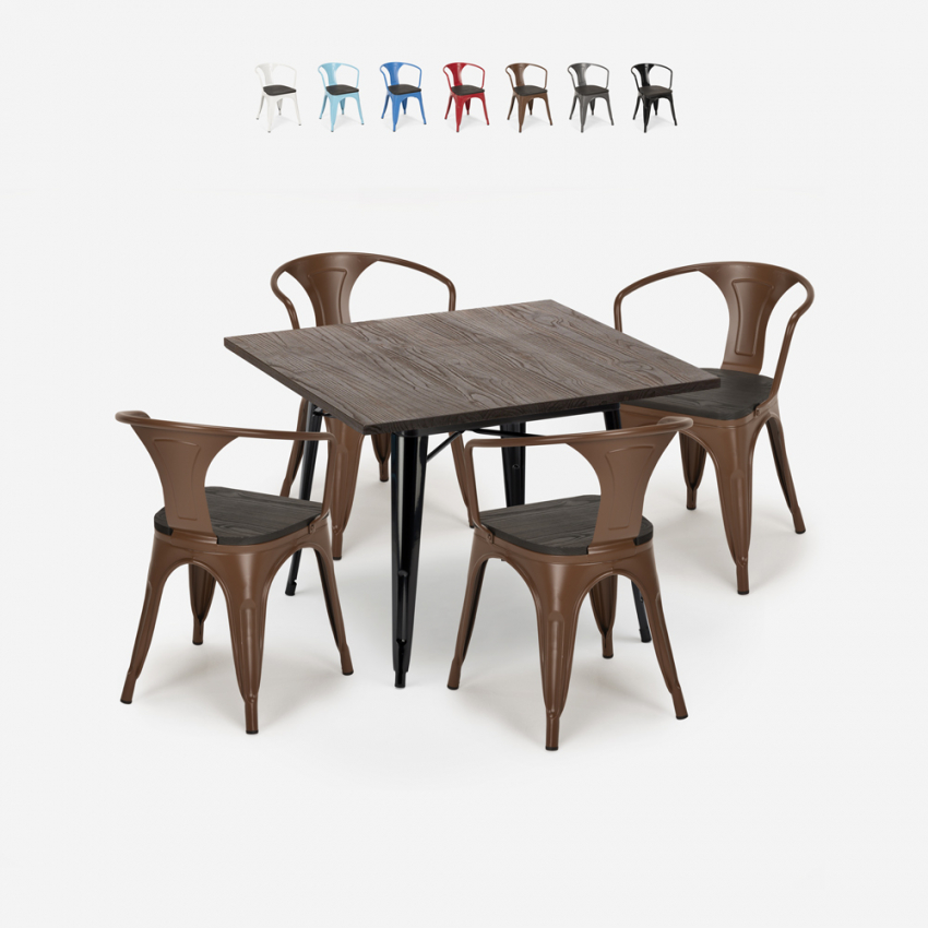 set tisch 80x80cm 4 stühle küche holz metall industrie stil hustle wood black Rabatte set tisch 80x80cm 4 stühle küche holz metall industrie stil hustle wood black Rabatte