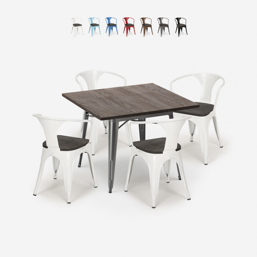set tisch 80x80cm 4 stühle Lix industrie stil holz metall küche hustle wood Angebot