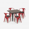 table 80x80 + 4 chaises style industriel bois métal cuisine hustle wood black 