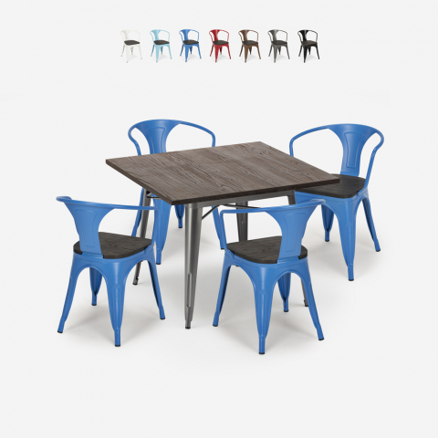 set tisch 80x80cm 4 stühle Lix industrie stil holz metall küche hustle wood Aktion