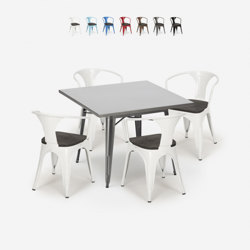 set cucina industriale tavolo 80x80cm 4 sedie legno metallo century wood Offerta