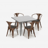 table 80x80 + 4 chaises style industriel bois métal cuisine bar century wood 