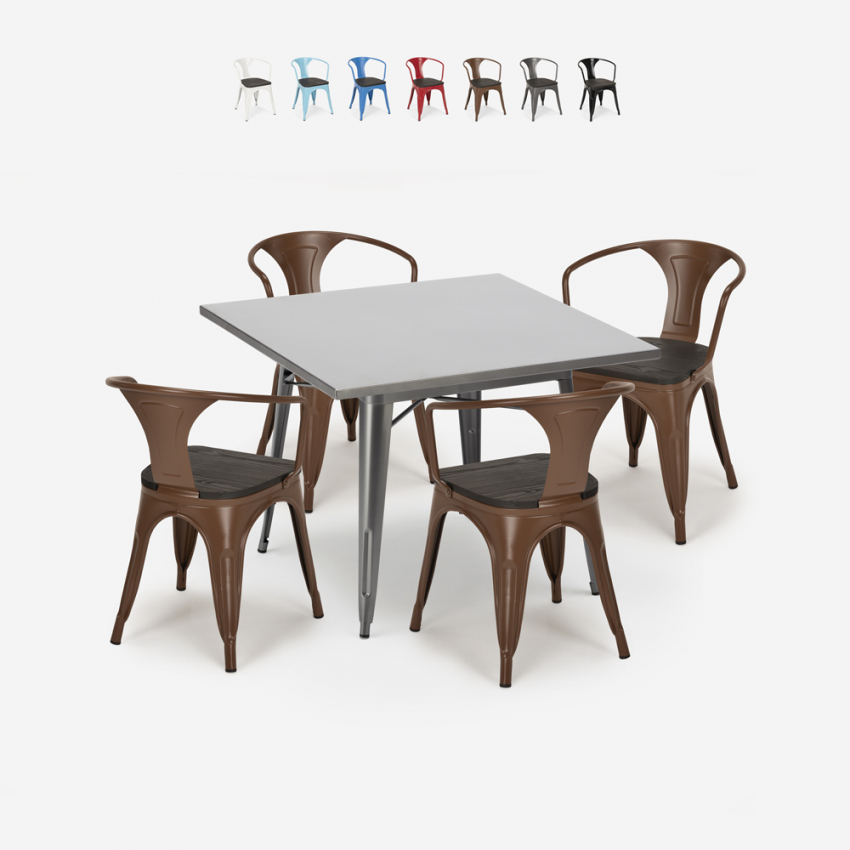 table 80x80 + 4 chaises style industriel bois métal cuisine bar century wood Réductions table 80x80 + 4 chaises style industriel bois métal cuisine bar century wood Réductions
