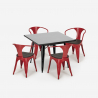 table noire 80x80 + 4 chaises style industriel cuisine restaurant bar century wood black 