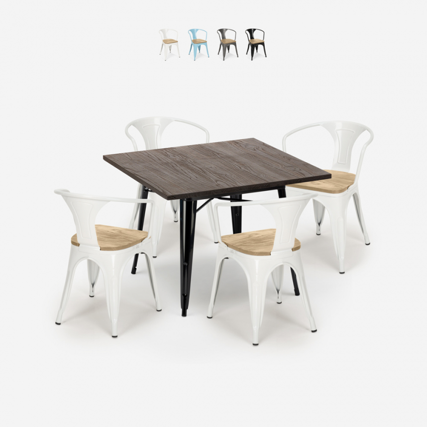 table 80x80 + 4 chaises style en métal cuisine et bar hustle black top light Vente table 80x80 + 4 chaises style en métal cuisine et bar hustle black top light Vente