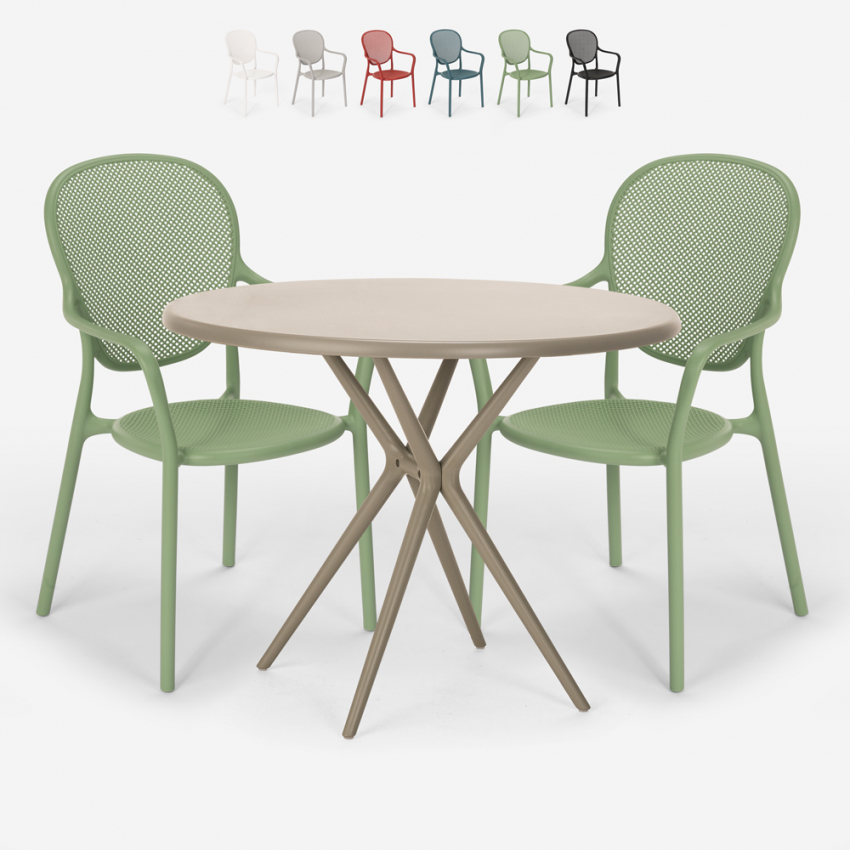Set tavolo rotondo beige 80cm 2 sedie design moderno esterno Valet Sconti Set tavolo rotondo beige 80cm 2 sedie design moderno esterno Valet Sconti