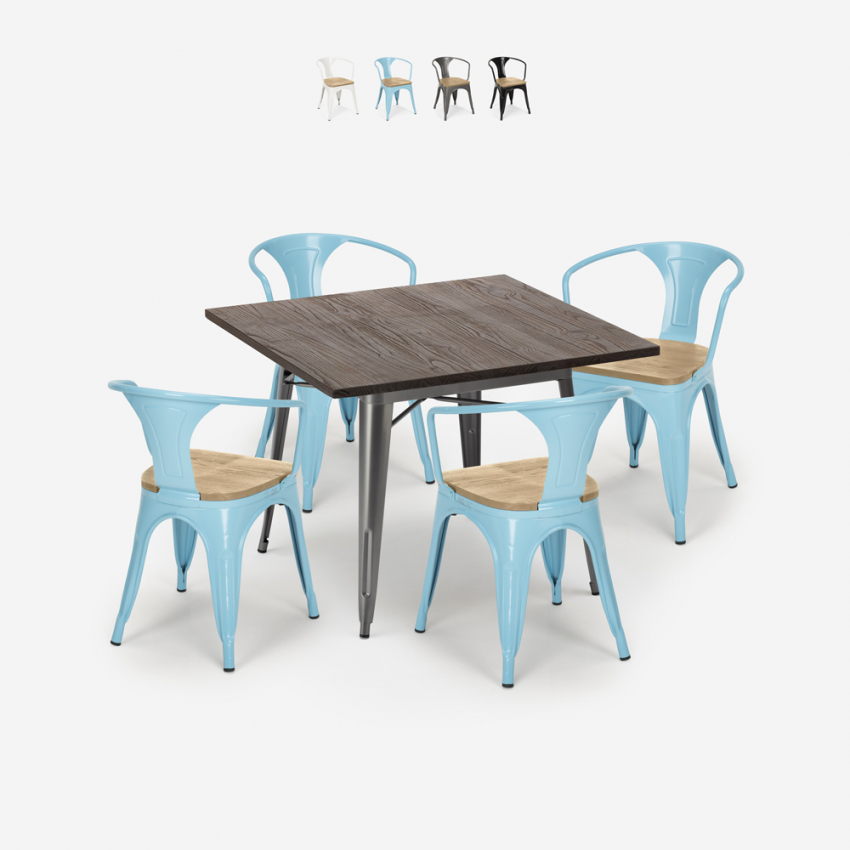 set tisch 80x80cm 4 stühle Lix holz industriell küche hustle top light Verkauf