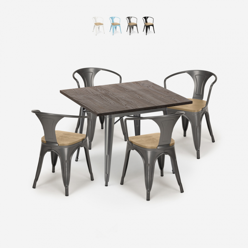 table cuisine 80x80cm + 4 chaises style bois industriel hustle top light Remises table cuisine 80x80cm + 4 chaises style bois industriel hustle top light Remises