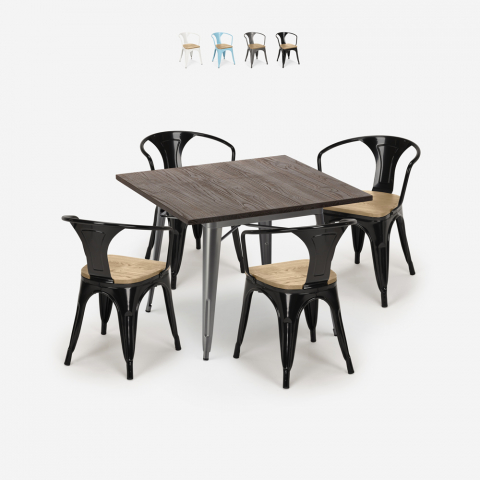set tavolo cucina 80x80cm 4 sedie legno industriale hustle top light Promozione