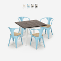 set tavolo industriale cucina 80x80cm 4 sedie stile legno hustle white top light Vendita
