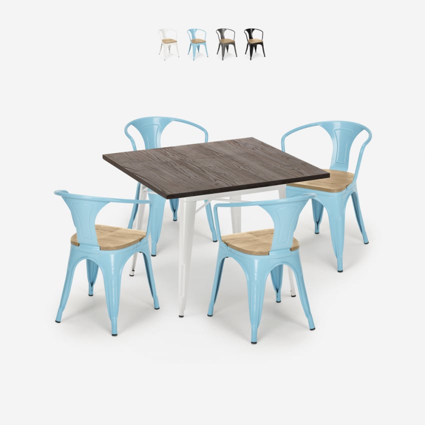 set tisch 80x80cm 4 stühle industrieller style küche holz hustle white top light Verkauf set tisch 80x80cm 4 stühle industrieller style küche holz hustle white top light Verkauf