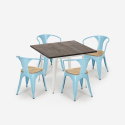 set tavolo industriale cucina 80x80cm 4 sedie stile legno hustle white top light Stock