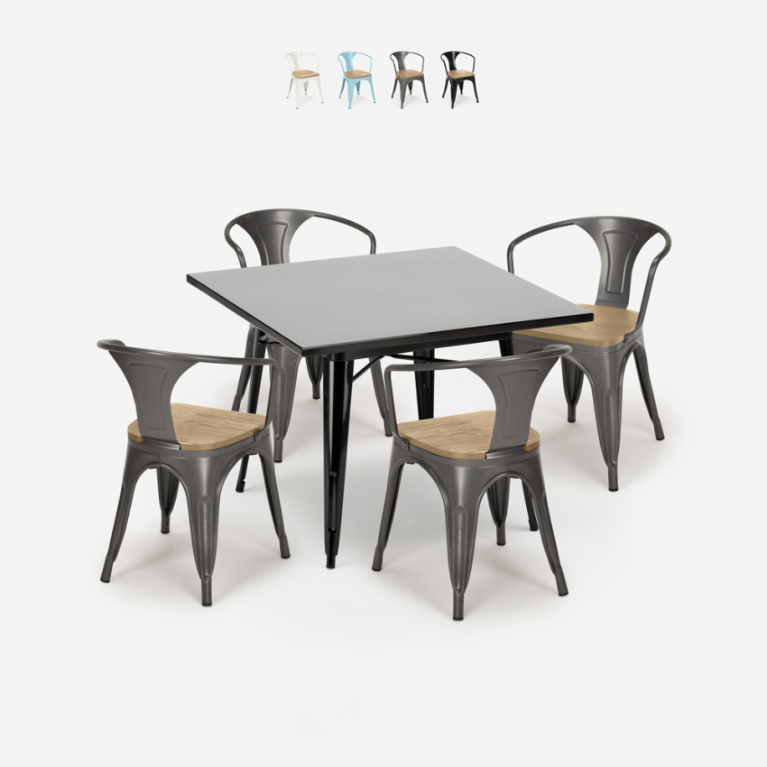 set tisch 80x80cm schwarz 4 stühle küche metall century black top light Sales set tisch 80x80cm schwarz 4 stühle küche metall century black top light Sales