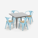 set tavolo industriale 80x80cm 4 sedie legno metallo century top light Stock