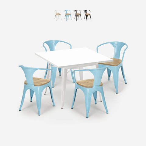 table 80x80cm blanc + 4 chaises style century white top light Promotion