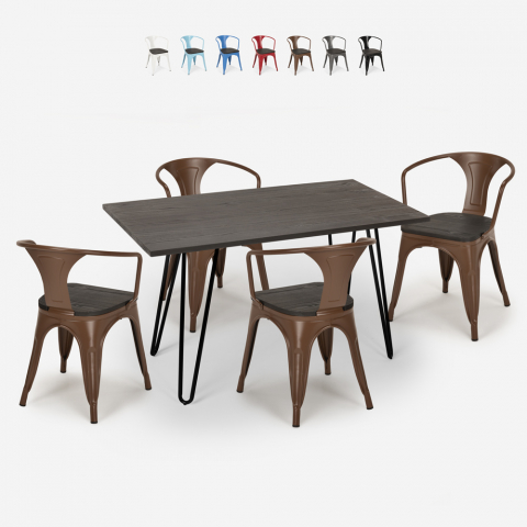 set tavolo 120x60cm 4 sedie Lix legno industriale sala pranzo wismar wood Promozione