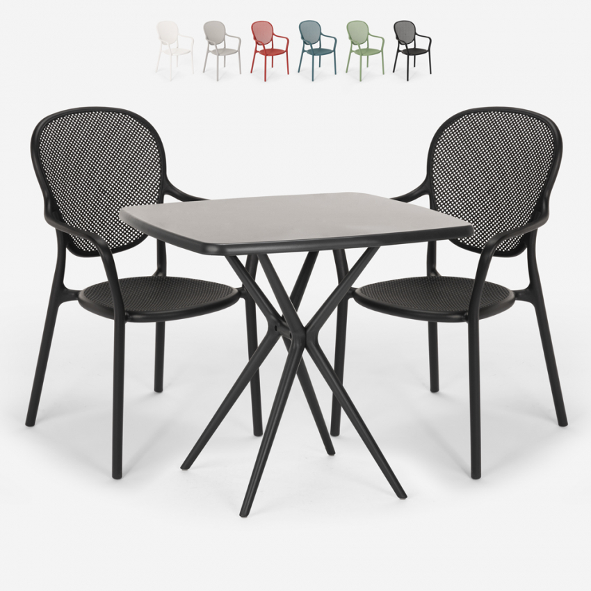 Table Carrée 70x70cm Noire + 2 Chaises jardin terrasse bar restaurant Lavett Dark Remises Table Carrée 70x70cm Noire + 2 Chaises jardin terrasse bar restaurant Lavett Dark Remises