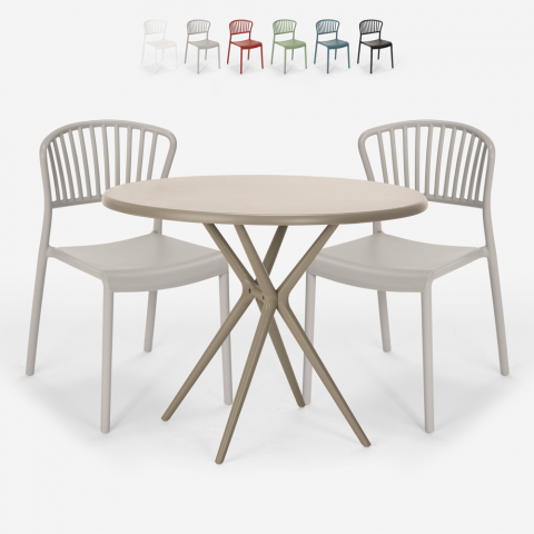 Set Runder Tisch 80cm beige 2 Stühle modernes Design Gianum Aktion