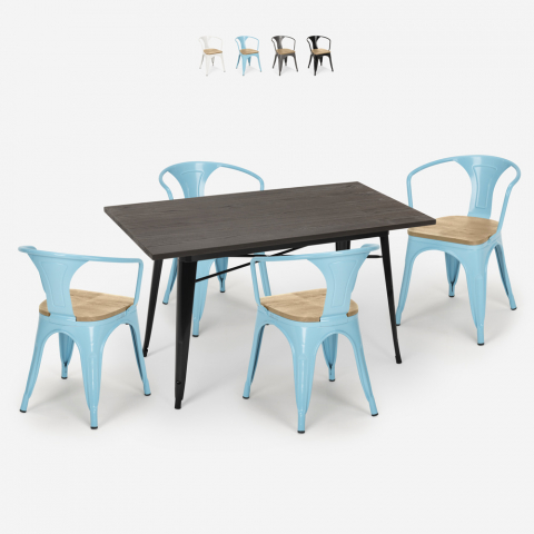 set 4 sedie Lix legno tavolo industriale 120x60cm caster top light Promozione
