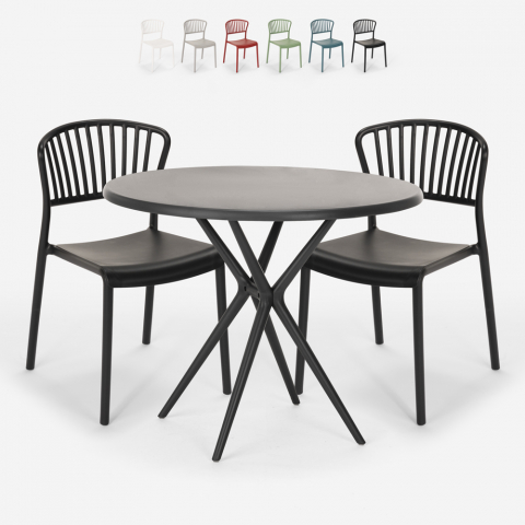 Set 2 sedie design moderno tavolo rotondo nero 80cm Gianum Dark Promozione