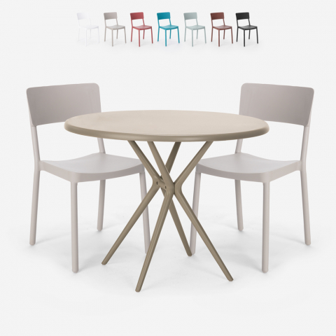 Set 2 Stühle runder Tisch 80cm beige Polypropylen Design Aminos Aktion