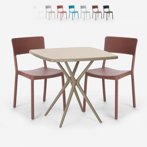 Set 2 Stühle quadratischer Tisch 70x70cm beige Polypropylen Design Regas Aktion