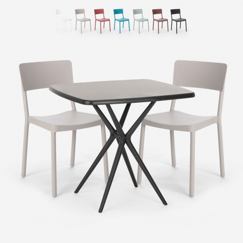 Ensemble Table Carrée 70x70cm Noire et 2 Chaises Extérieur Design pour jardin bar restaurant Regas Dark Promotion