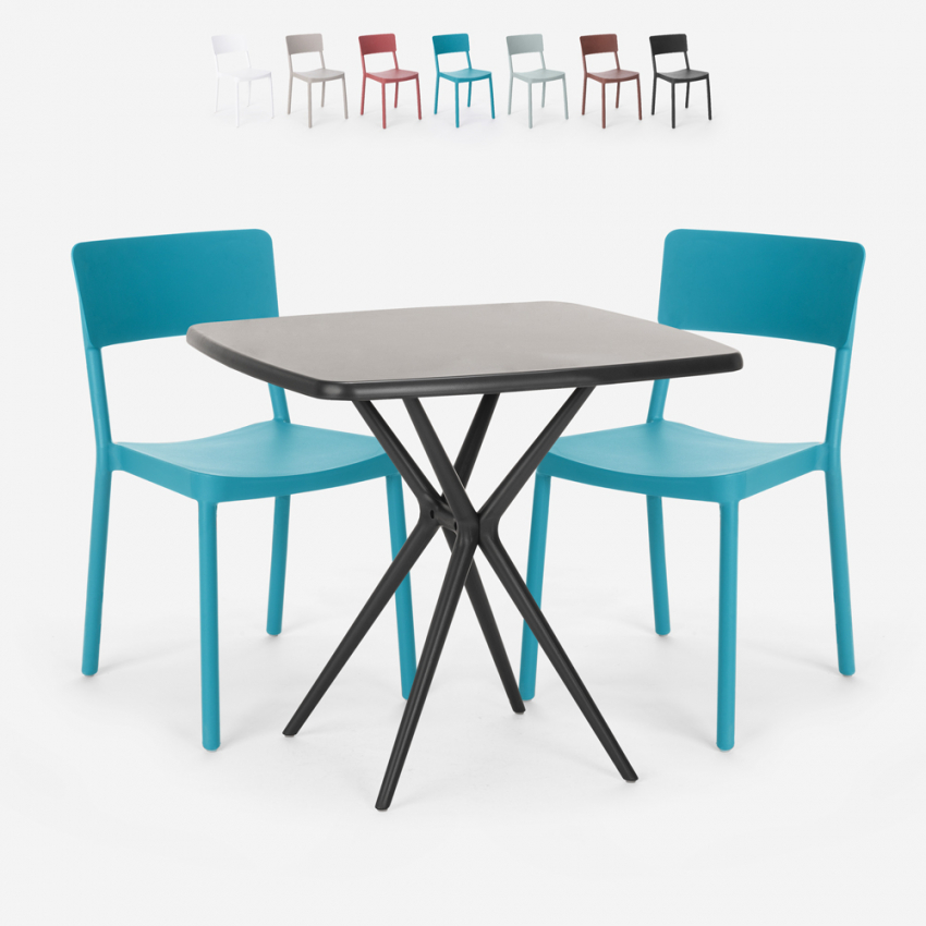 Ensemble Table Carrée 70x70cm Noire et 2 Chaises Extérieur Design pour jardin bar restaurant Regas Dark Dimensions Ensemble Table Carrée 70x70cm Noire et 2 Chaises Extérieur Design pour jardin bar restaurant Regas Dark Dimensions