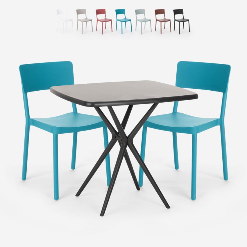 Set Quadratischer Tisch 70x70cm schwarz 2 Stühle Outdoor Design Regas Dark Eigenschaften Set Quadratischer Tisch 70x70cm schwarz 2 Stühle Outdoor Design Regas Dark Eigenschaften